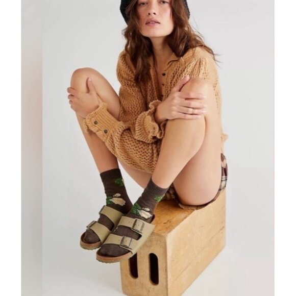 We The Free X Free People Snowdrift Sweater XS Pullover Brown Boucle 1/2 Button - Picture 3 of 11